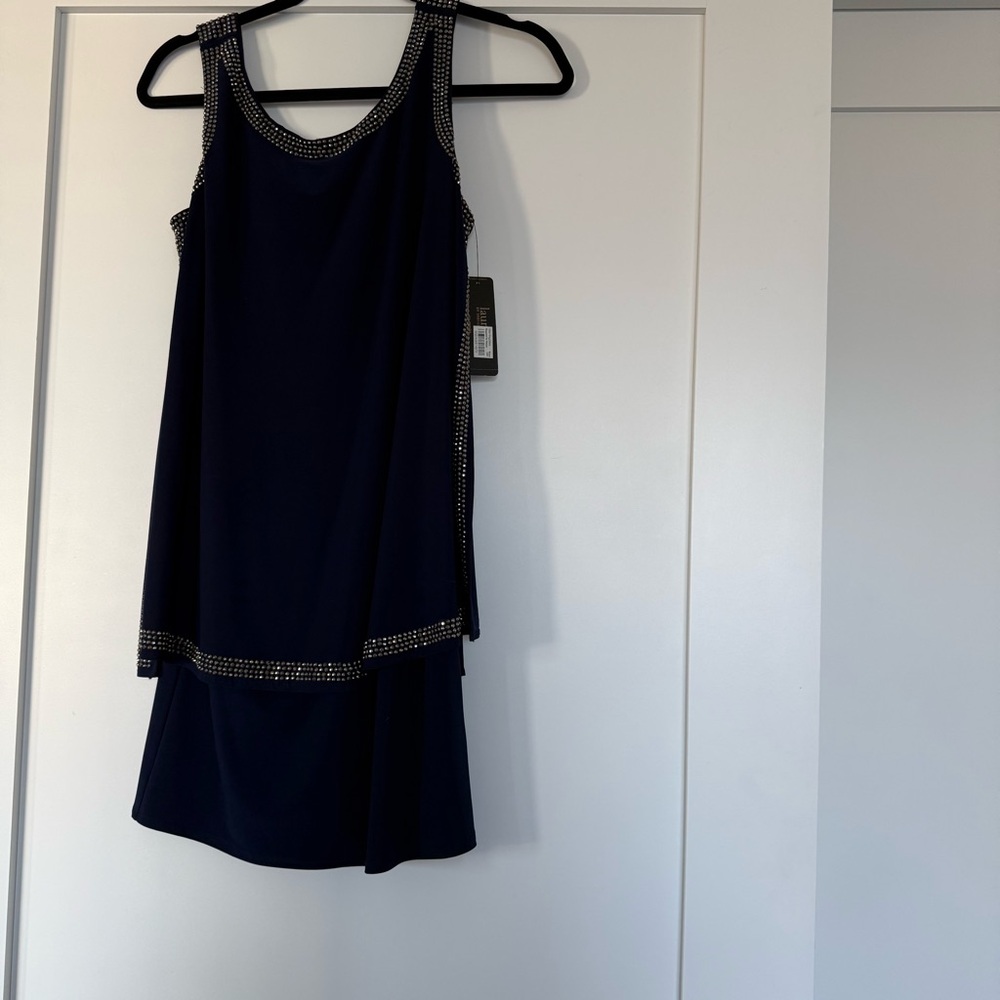 NWT Laundry by Shelli Segal | Navy Sleeveless Dress with Silver Accents Size 4